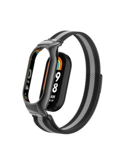 Replacement Strap For Xiaomi Mi Band 8 Integrated Metal Case + Milanese Magnetic Watch Band Black+Silver