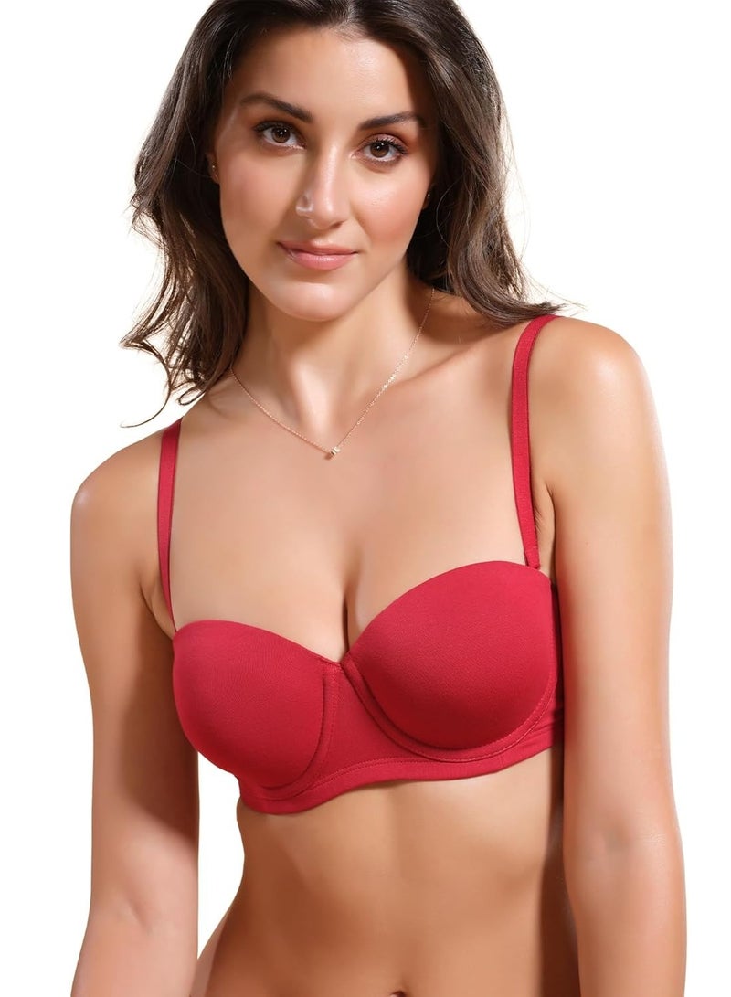 enamor Women Adjustable and Detachable Straps Underwire Padded Multiway Bra Bridal Red - Image 1