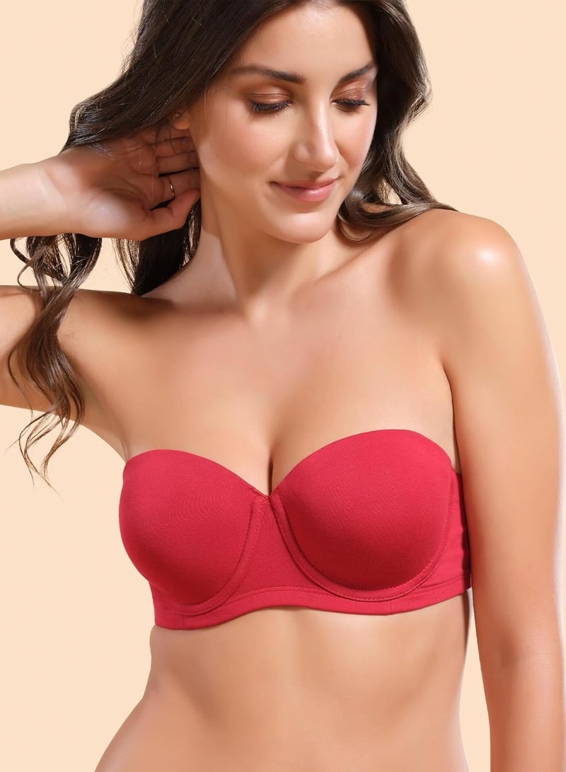 enamor Women Adjustable and Detachable Straps Underwire Padded Multiway Bra Bridal Red - Image 2