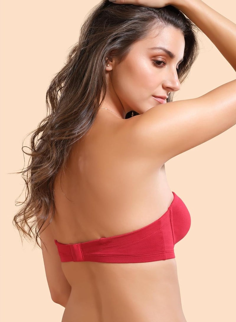 enamor Women Adjustable and Detachable Straps Underwire Padded Multiway Bra Bridal Red - Image 3