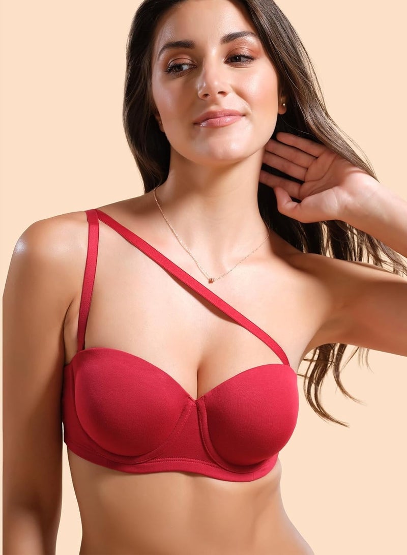 enamor Women Adjustable and Detachable Straps Underwire Padded Multiway Bra Bridal Red - Image 5