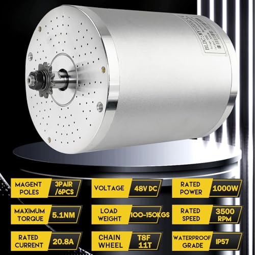 Chokayaky 48V Motor Kit 1000W Electric Brushless DC Motor Kit 3500RPM Go Kart Electric Motor 5.1N.M Electric Dirt Bike Motor No Bracket BLDC Motor for Electric Scooter Ebike Controller Ebike Throttle with Key - Image 2