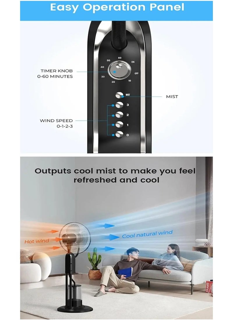 Denx - Anion mist spray fan 75W,with 4L Water Tank and Remote Control, Adjustable Height Low Noise Mist Fan, 3 Speed ​​Fan - Image 1