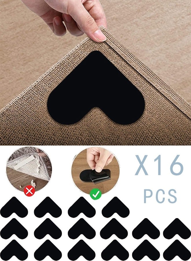 rocooart 16 Pcs Double Sided Non-Slip Grippers for Rugs, Curling Rug Tape Grippers for Hardwood Floors, Corner Side Gripper for Hardwood Floors and Tile (Black) - Image 1