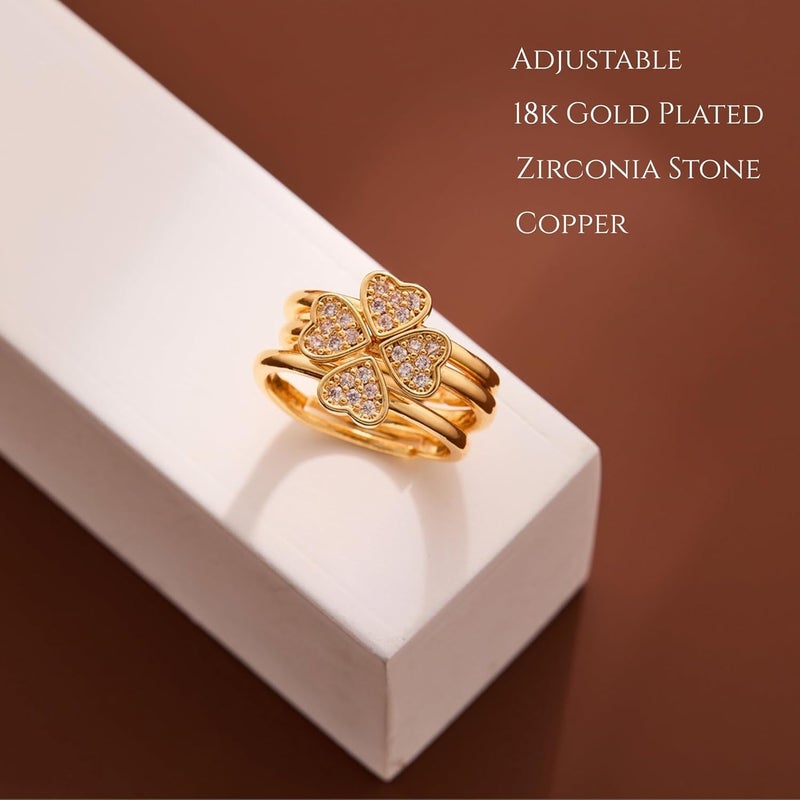 MONOZO 18k Gold plated Ring for Women | Cubic Zirconia Copper Adjustable Finger Ring for Girls | Western Ring | Girl Fashion Jewellery - Image 2