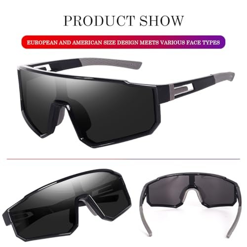 Dervin One Piece Shield Sports Oversized Visor Polarized Sunglasses for Men Women, Outdoor Cycling Hiking Fishing Sunglasses (Black) - Image 5