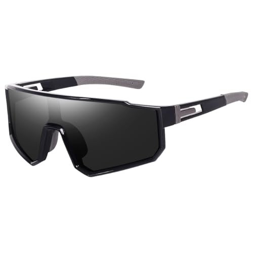 Dervin One Piece Shield Sports Oversized Visor Polarized Sunglasses for Men Women, Outdoor Cycling Hiking Fishing Sunglasses (Black) - Image 1