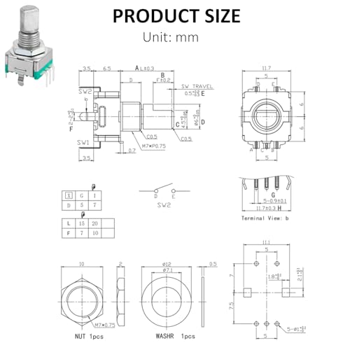 DIYhz 10 Pcs EC11 Rotary Encoder Dode Switch Audio Digital Potentiometer with Switch - 15MM - Image 2