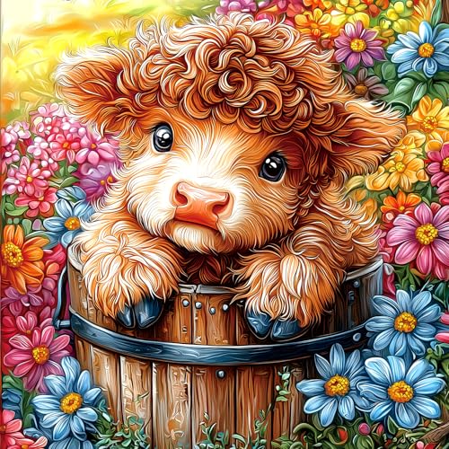 MINIWAN Highland Cow 500 Piece Puzzles for Adults Cute Cow Flower Animal Jigsaw Puzzles 500 Pieces Difficult Unique Family Challenging Puzzle 20x20 - Image 1