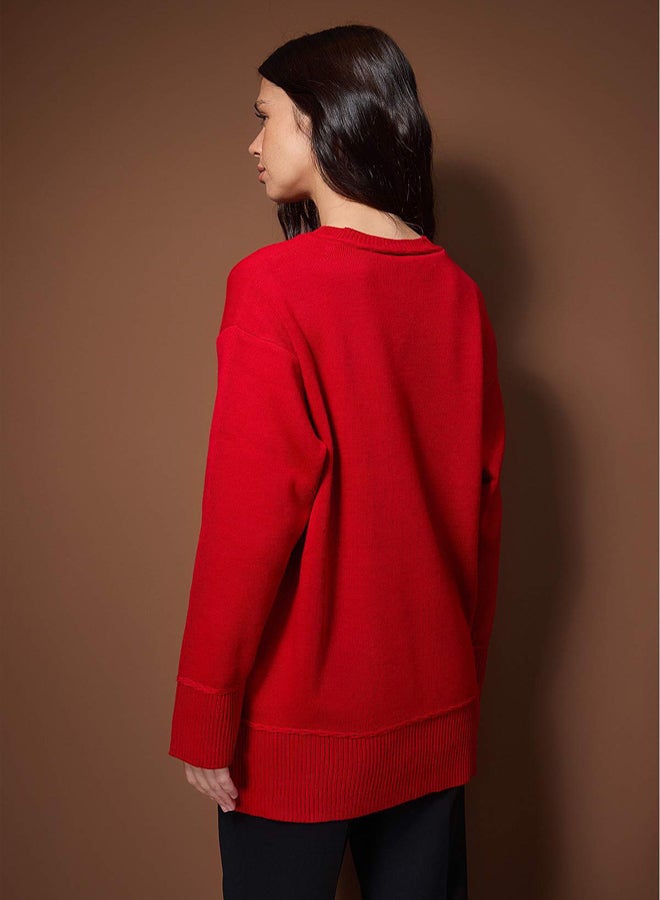 trendyol Red Piped Knitwear Sweater - Image 4