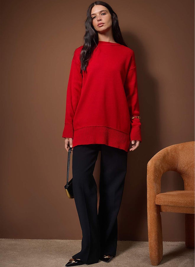 trendyol Red Piped Knitwear Sweater - Image 1