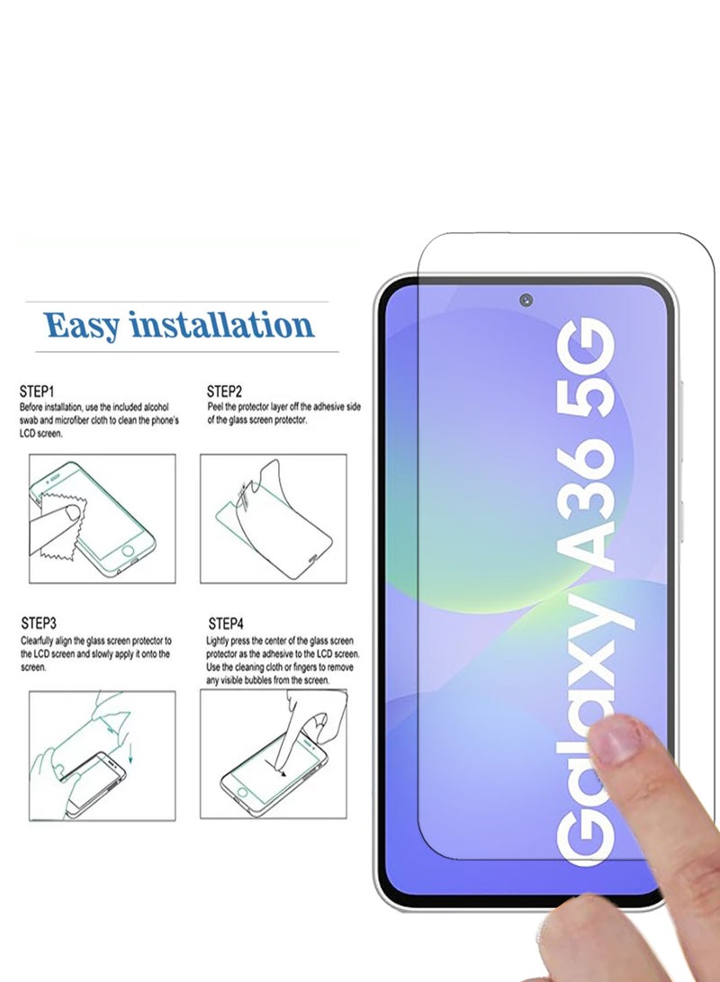 DUSALA 2 Pieces of Samsung Galaxy A36 Tempered Glass Screen Protector – High Transparency, Delicate Touch, Anti-Explosion, Smooth Arc Edges, Easy Installation, - Image 4