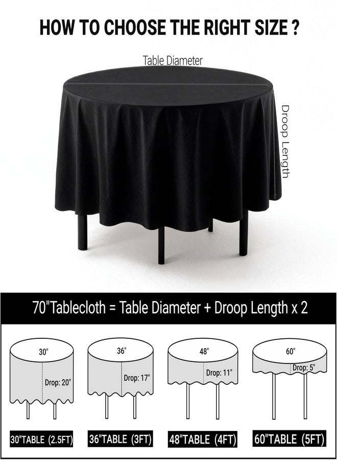 MRJ Black 70 Inch Round Tablecloths Stain and Wrinkle Resistant Washable Polyester Table Cloth for Wedding Dining Banquet Birthday Party Buffet - Image 3
