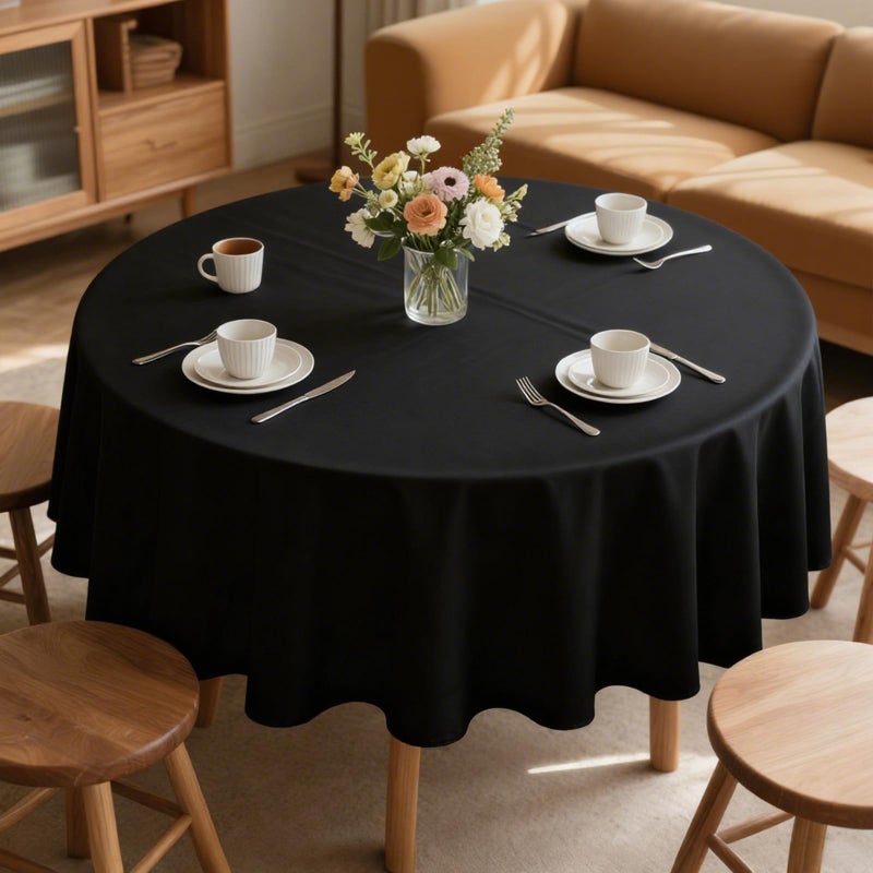MRJ Black 70 Inch Round Tablecloths Stain and Wrinkle Resistant Washable Polyester Table Cloth for Wedding Dining Banquet Birthday Party Buffet - Image 1