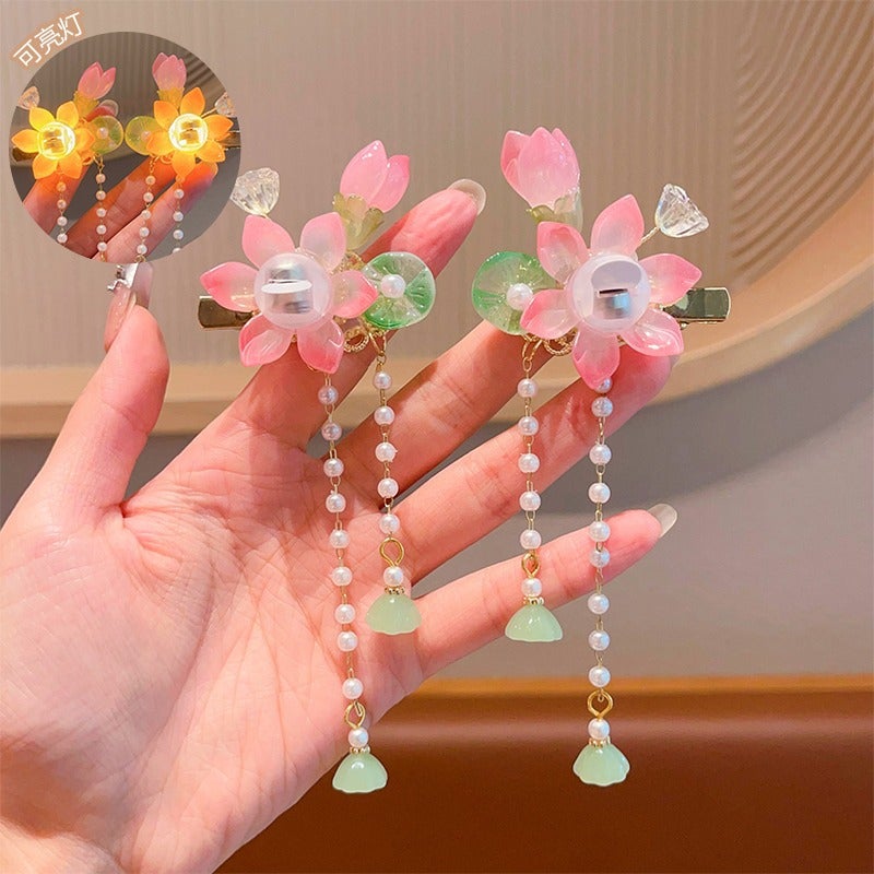 Generic Retro Hair Accessories for Girls Lotus twilight-1 pair [can turn on the light] 