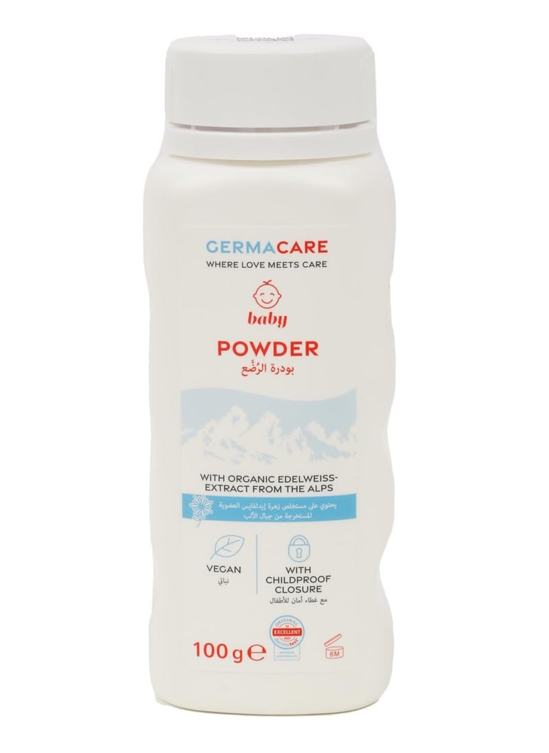 Germacare Baby Powder,Organic Edelweiss Extract From the Alps, pH 5.5 Neutral, Nurtures and Protects, White, 100g 