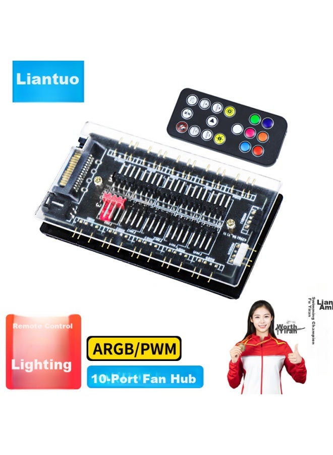 Linkstone Liantuo Argb Fan Hub, Motherboard Pwm Cooling Fan Rgb Light Strip, Fan Hub Computer Temperature-Controlled Speed Adjustment Board, Light Controller, Dual 10-Channel Expansion Splitter - Image 1