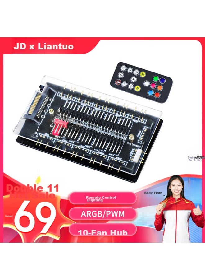 Linkstone Liantuo Argb Fan Hub, Motherboard Pwm Cooling Fan Rgb Light Strip, Fan Hub Computer Temperature-Controlled Speed Adjustment Board, Light Controller, Dual 10-Channel Expansion Splitter - Image 4
