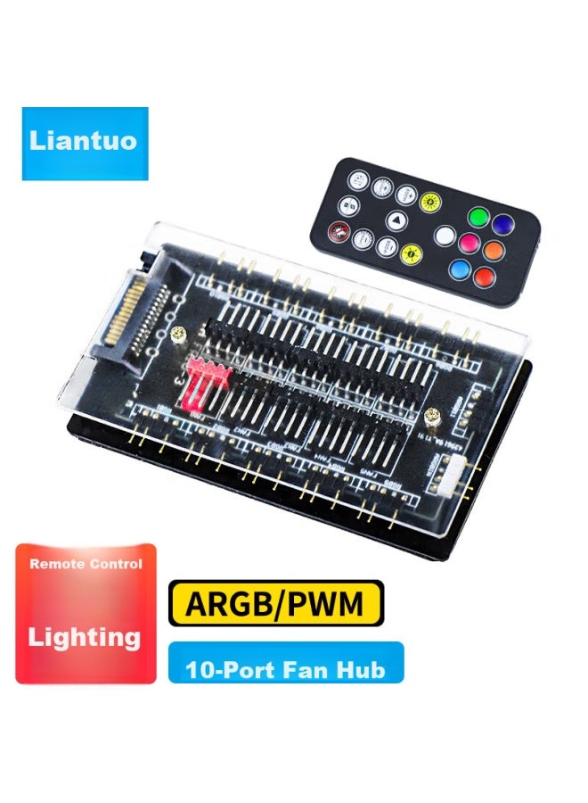 Linkstone Liantuo Argb Fan Hub, Motherboard Pwm Cooling Fan Rgb Light Strip, Fan Hub Computer Temperature-Controlled Speed Adjustment Board, Light Controller, Dual 10-Channel Expansion Splitter - Image 5