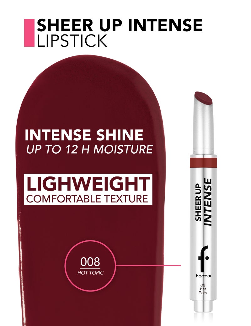 فلورمار Sheer Up Intense Lipstick, High-Shine Glossy Lip Color, Hydrating Non-Sticky Buildable Lip Stick – 008 Hot Topic HOT TOPIC - Image 3