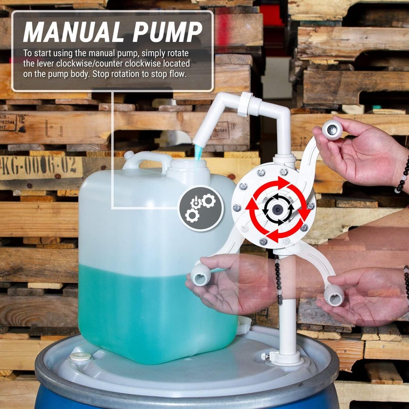 TERA PUMP Polypropylene Rotary Hand Chemical Pump with Adjustable Telescopic Suction Tube, Adapter to fit NPS, Buttress Threads on Barrels, Fits 15 to 55 Gallons Drums, for Light Oils, DEF, Detergents - Image 2