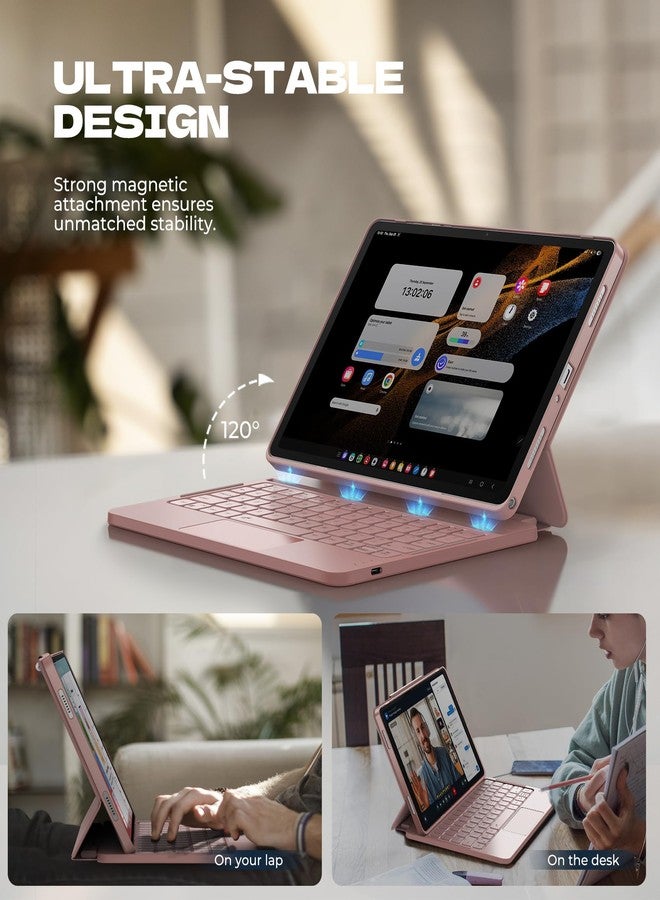 ديكسنور جراب Dexnor لجهاز Samsung Galaxy Tab A9+ Plus مع لوحة مفاتيح، غطاء لوحة مفاتيح مغناطيسي فائق الخفة مع لوحة لمس متعددة اللمس وحامل قلم بإضاءة خلفية لجهاز Samsung Galaxy Tab A9+ Plus مقاس 11 بوصة (2023)، لون وردي - Image 3