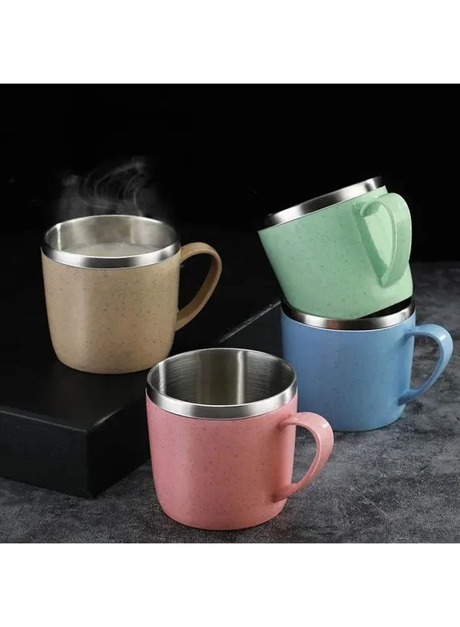 Double Wall Stainless Steel Sky Blue Insulated Mug 300ml With Plastic Handle For Coffee Tea - Image 1