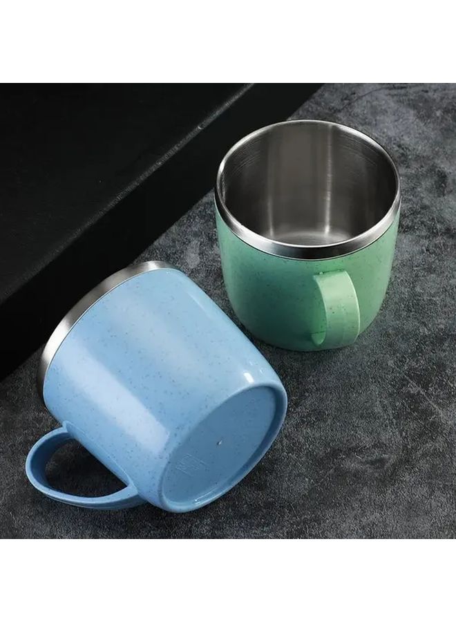 Double Wall Stainless Steel Sky Blue Insulated Mug 300ml With Plastic Handle For Coffee Tea - Image 4