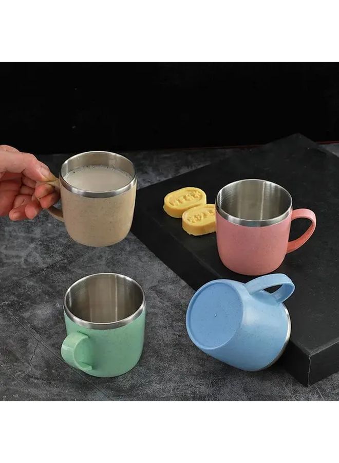 Double Wall Stainless Steel Sky Blue Insulated Mug 300ml With Plastic Handle For Coffee Tea - Image 2