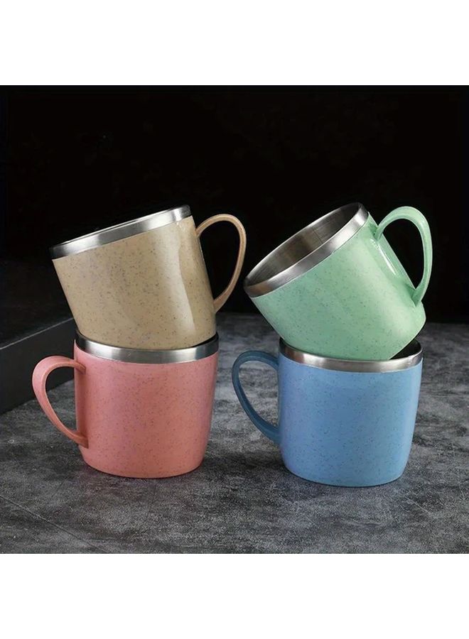 Double Wall Stainless Steel Sky Blue Insulated Mug 300ml With Plastic Handle For Coffee Tea - Image 3