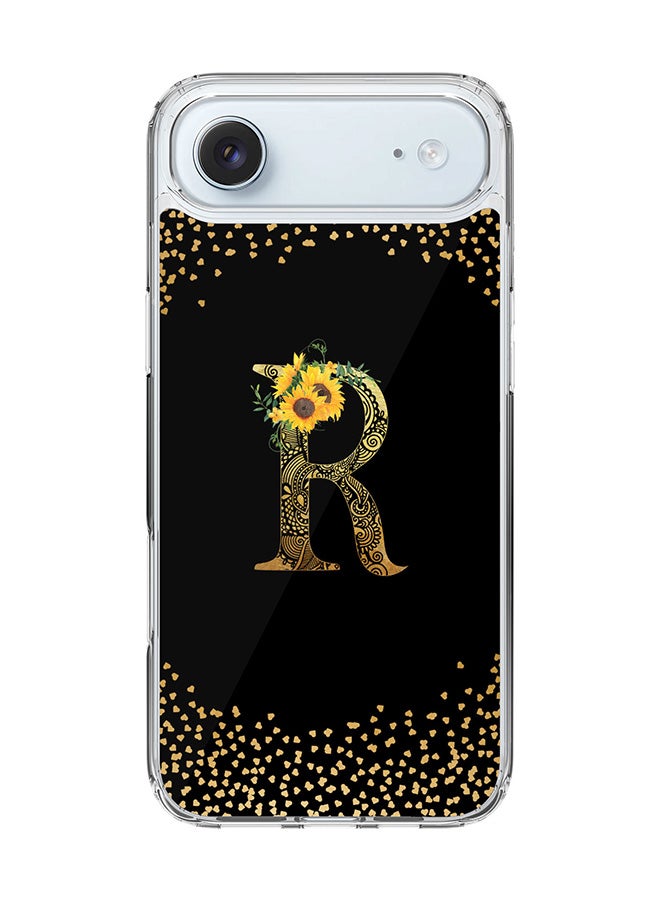 Stylizedd Classic Clear MagSafe Case for iPhone 17 Air , Hybrid Soft Case Flexible Edges Anti Drop TPU PC Gel Thin Transparent Cover [ Designed for iPhone 17 Air ] - Custom Monogram Initial Letter Floral Pattern Alphabet - R ( Black )