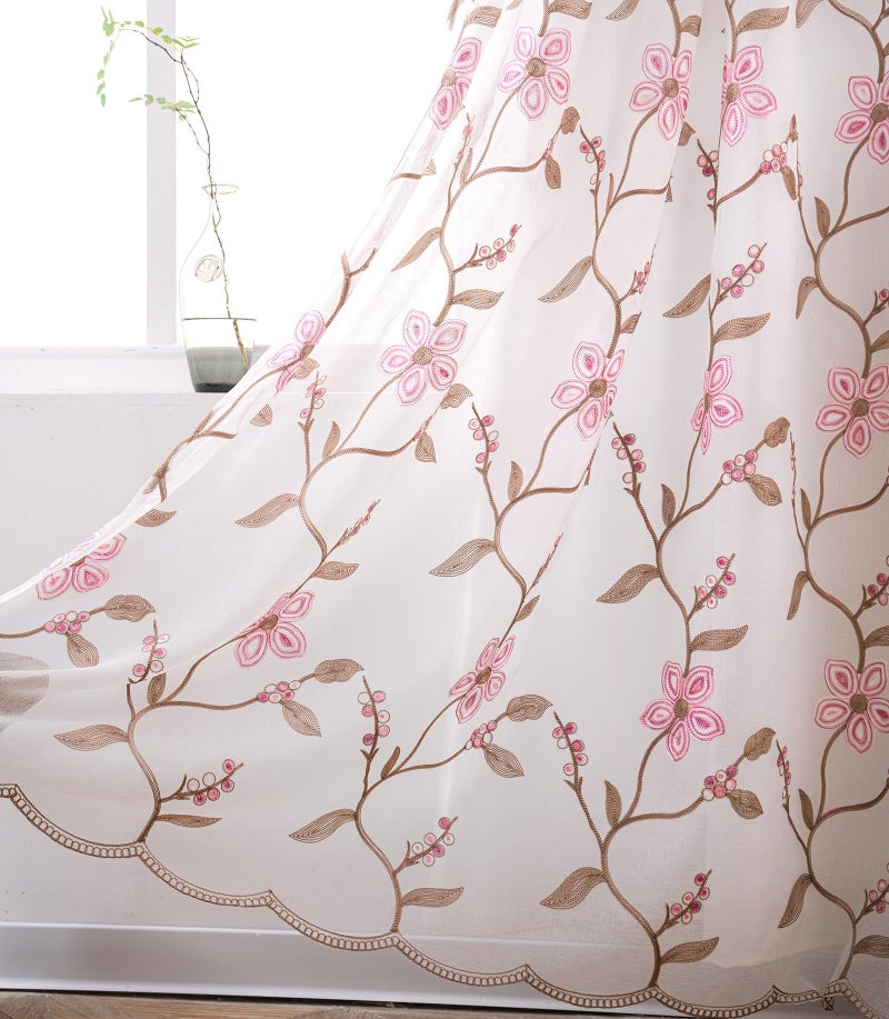 Petrichor Embroidered Sheer Curtain 2 Panels Set - Luxury Window Curtain Attached Valance with Satin Backing and 2 Tie Backs for Living Room,Dining Room, 54x84 inches, Rose - Image 3