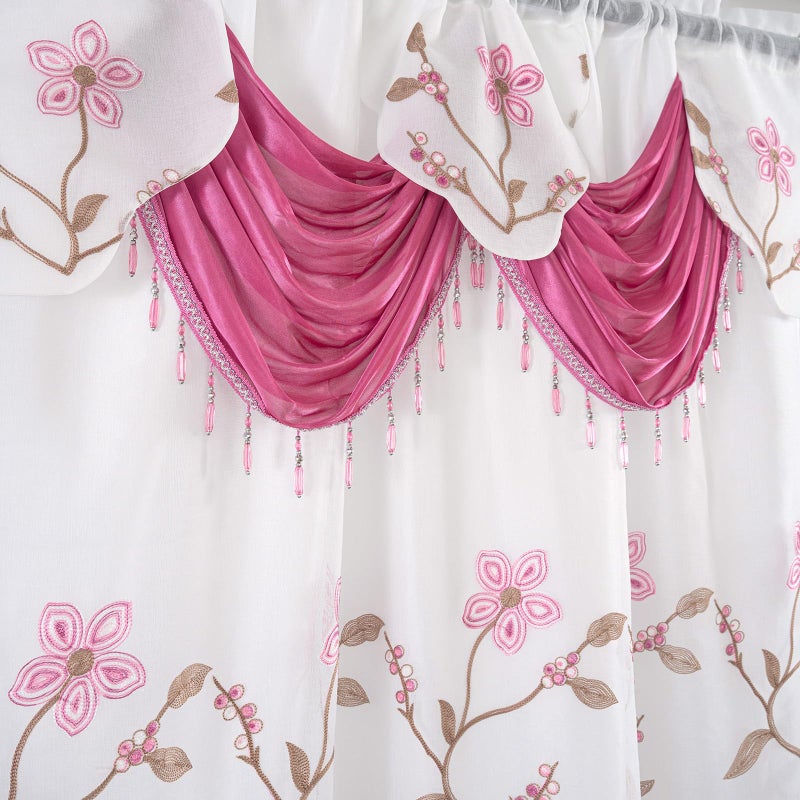 Petrichor Embroidered Sheer Curtain 2 Panels Set - Luxury Window Curtain Attached Valance with Satin Backing and 2 Tie Backs for Living Room,Dining Room, 54x84 inches, Rose - Image 4