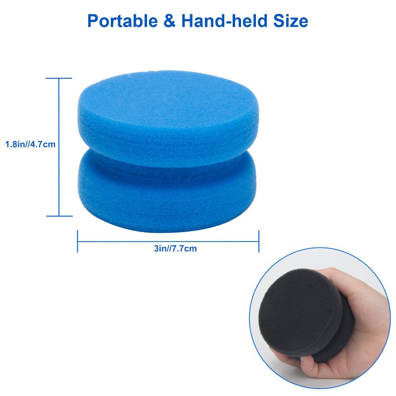 Boyistar Paint Sponge Black 6Pcs, Boyistar Detail Painting Sponge Double-Side Art Craft Round Sponges for Car Waxing, Wall Repairing Kitchen Cleaning Sponges with Storage Mesh Bag (3 Black + 3 Blue) - Image 2