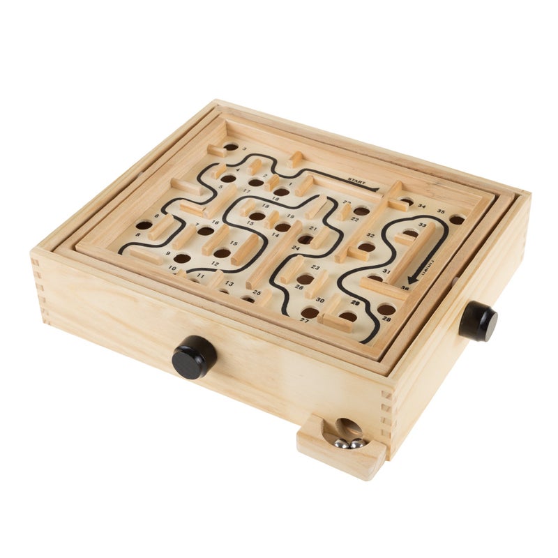 Labyrinth Wooden Maze Game with Two Steel Marbles Puzzle Game for Adults Boys and Girls by Hey Play Tan