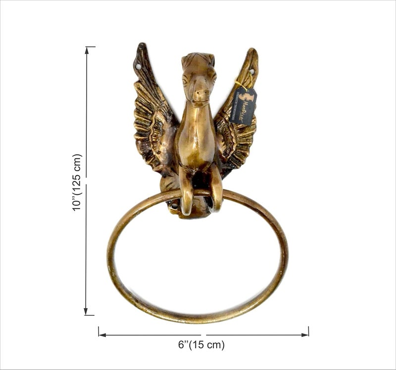 Two Moustaches Flying Angel Horse Design Brass Towel Hanger, Brass Towel Holder, Standard, Royal Brown, Pack of 1 - Image 3