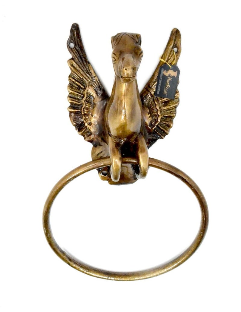 Two Moustaches Flying Angel Horse Design Brass Towel Hanger, Brass Towel Holder, Standard, Royal Brown, Pack of 1 - Image 1