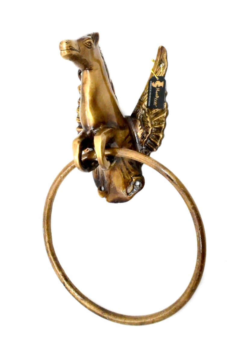 Two Moustaches Flying Angel Horse Design Brass Towel Hanger, Brass Towel Holder, Standard, Royal Brown, Pack of 1 - Image 4