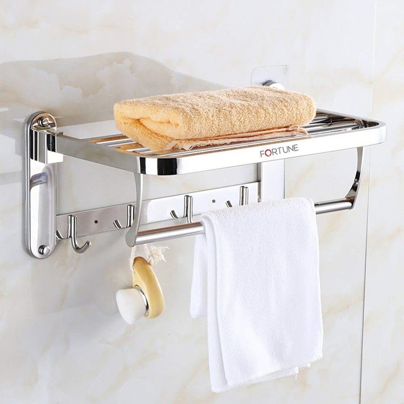 FORTUNE Lavish Stainless Steel Folding Towel Rack | Towel Stand | Towel Hanger | Towel Holder | Rack Shelf | Bathroom Accessories (Round) - (24 inch) - Image 1