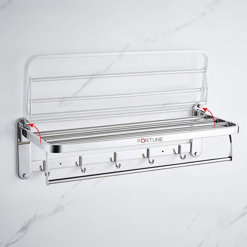 FORTUNE Lavish Stainless Steel Folding Towel Rack | Towel Stand | Towel Hanger | Towel Holder | Rack Shelf | Bathroom Accessories (Round) - (24 inch) - Image 4