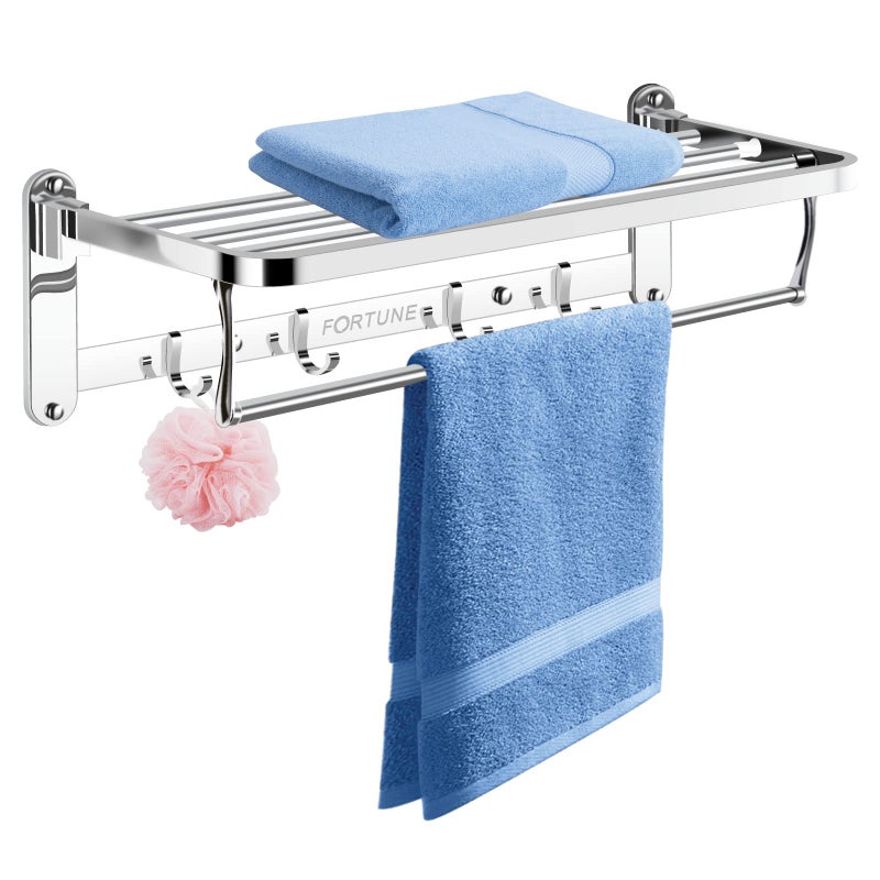 FORTUNE Lavish Stainless Steel Folding Towel Rack | Towel Stand | Towel Hanger | Towel Holder | Rack Shelf | Bathroom Accessories (Round) - (24 inch) - Image 2