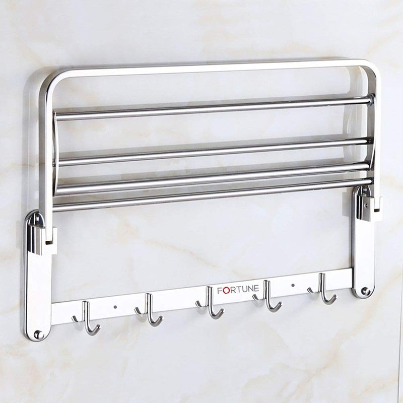 FORTUNE Lavish Stainless Steel Folding Towel Rack | Towel Stand | Towel Hanger | Towel Holder | Rack Shelf | Bathroom Accessories (Round) - (24 inch) - Image 5