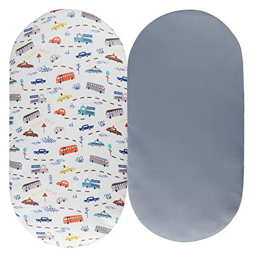 Tontukatu Tontukatu Bassinet Sheet Set 2 Pack Snug Fitted Cradle Fitted Sheets Stretchy Ultra Soft for Oval Rectangle Hourglass Bassinet Mattress Unisex Boy Girl Grey Car