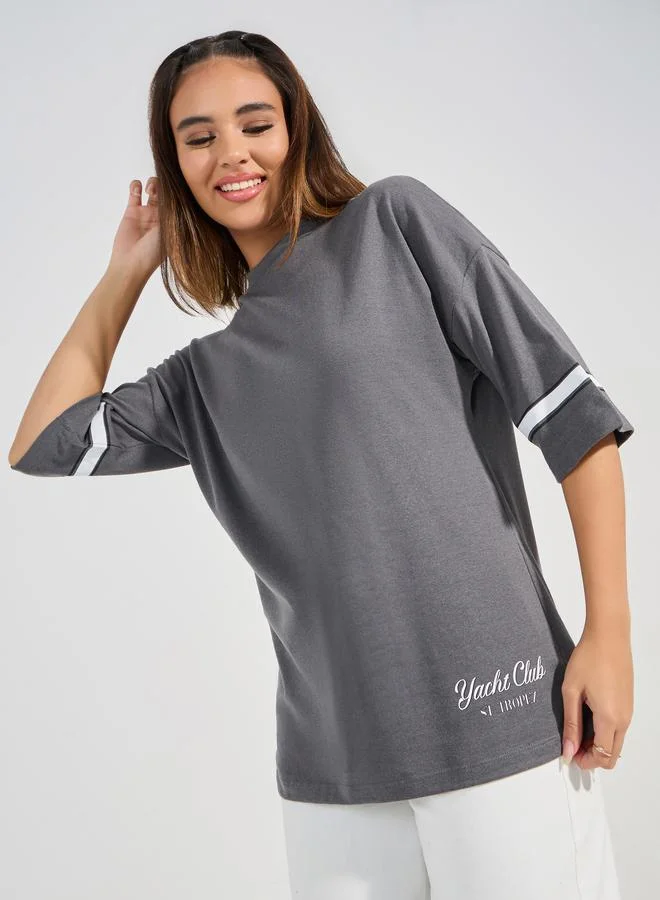 Oversized Varsity Print Dropped Shoulder T-Shirt