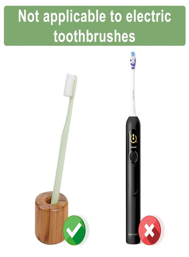 HTB Toothbrush Holder for Bathroom,2 Pack Teak Wood Toothbrush Stand Organizer Base Station Hollow Drainage Design,Small Countertop Organizer for pens,Makeup Brushes,Space Saver - Image 5