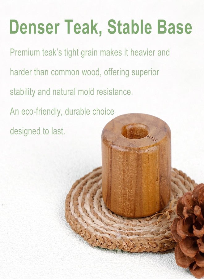 HTB Toothbrush Holder for Bathroom,2 Pack Teak Wood Toothbrush Stand Organizer Base Station Hollow Drainage Design,Small Countertop Organizer for pens,Makeup Brushes,Space Saver - Image 2