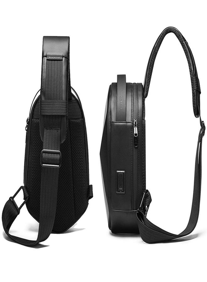BANGE Unisex Rhombus Shell Design Water Resistant Sling Bag Chest Bag with USB Charging (Blue) - Image 4