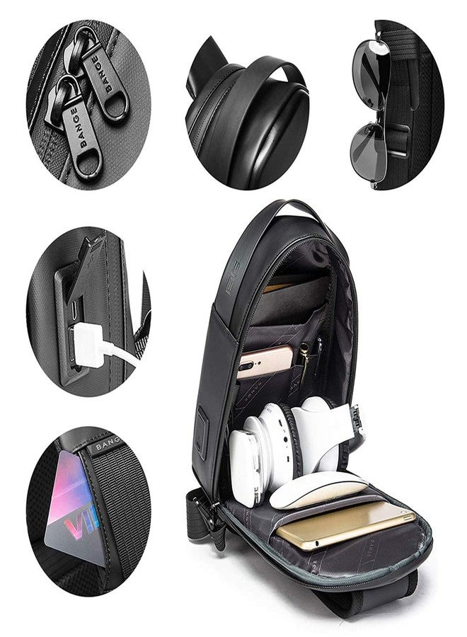 BANGE Unisex Rhombus Shell Design Water Resistant Sling Bag Chest Bag with USB Charging (Blue) - Image 3