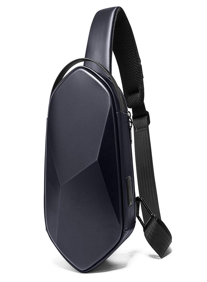 BANGE Unisex Rhombus Shell Design Water Resistant Sling Bag Chest Bag with USB Charging (Blue) - Image 1