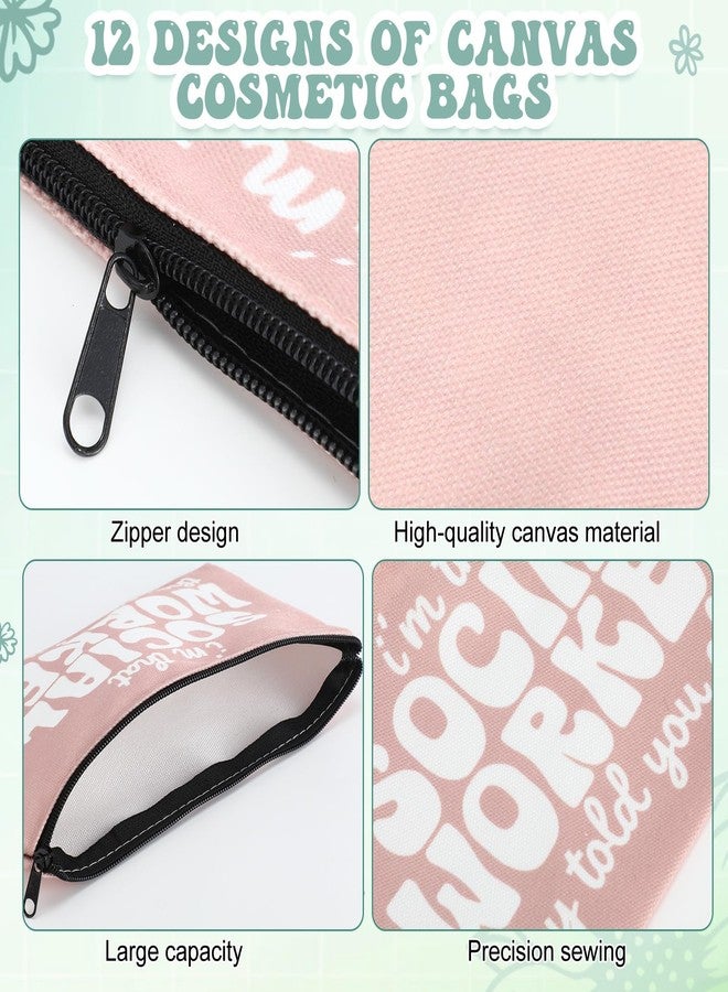 Abbylike 36 Pcs Social Worker Appreciation Gifts for Christmas Social Worker Month Makeup Bags Portable Cosmetic Canvas Pouch Travel Organizer Bulk for Party Favors for Women Girls(Muted Colors) - Image 3